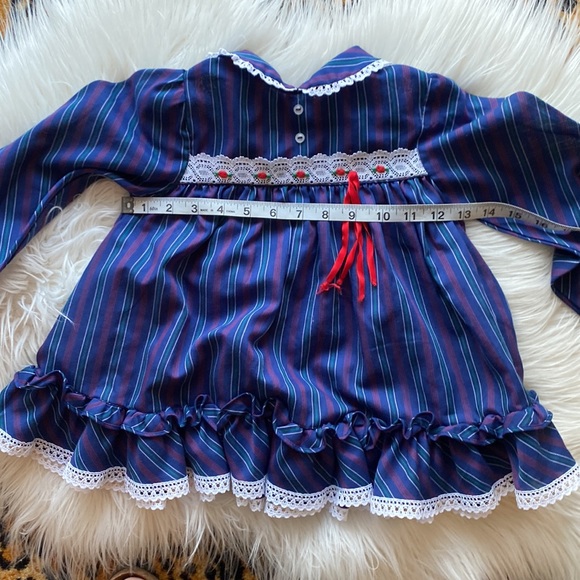 Vintage 70s Miniatures in Fashion striped lace tiered collared dress 3/4T - Picture 6 of 10